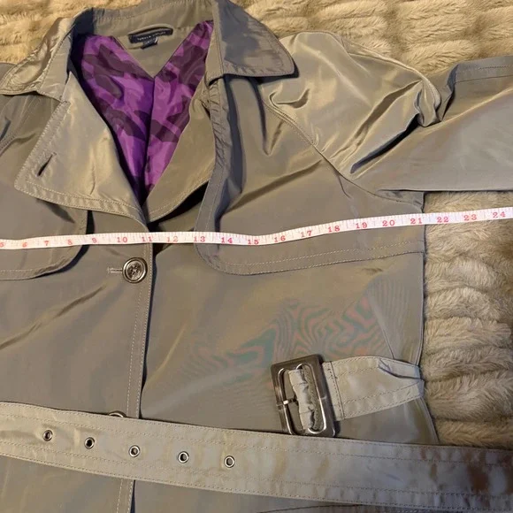 Tommy Hilfiger Belted Trench Coat Size L Grey Classic Sleek Minimalist - Picture 5 of 7